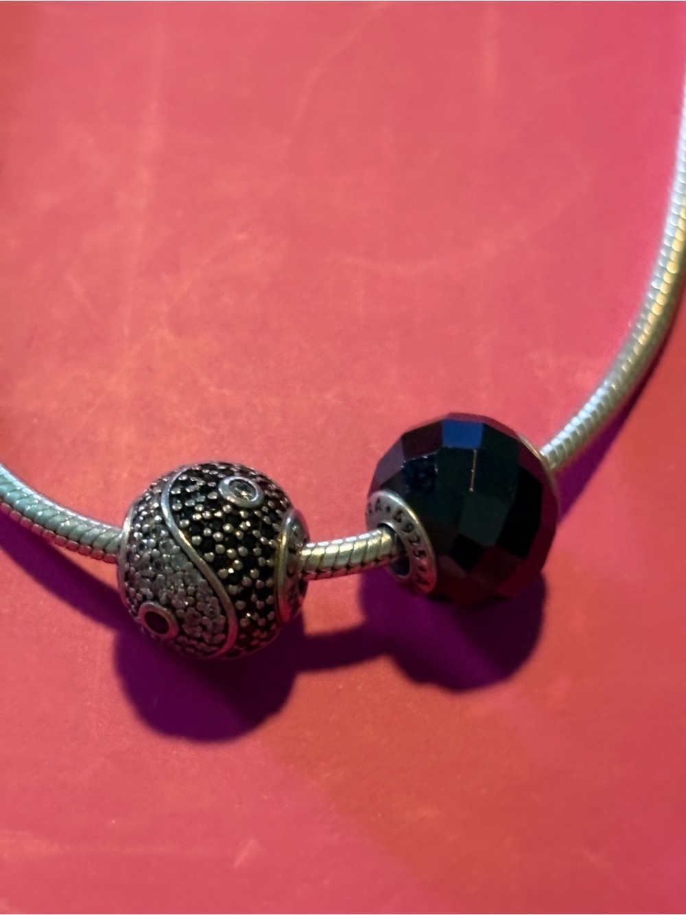 Pandora Silver with Black Faceted and Pavé Beads